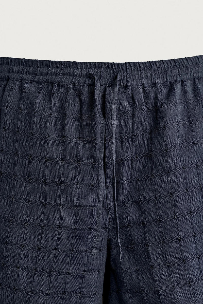 BERMUDA JACQUARD À CARREAUX EN LIN ET COTON