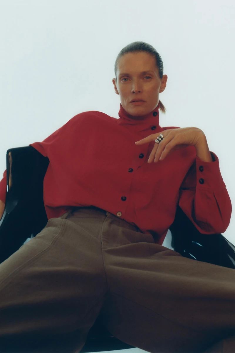 CHEMISE CACHE-CŒUR À COL MONTANT