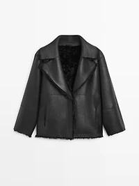 Sheepskin leather coat with lapel collar