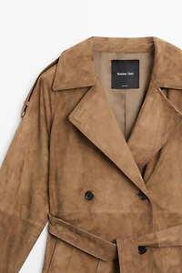 Long suede leather trench coat