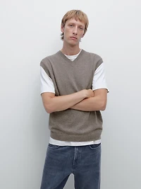 Veste sans manches à col en V laine mélangée