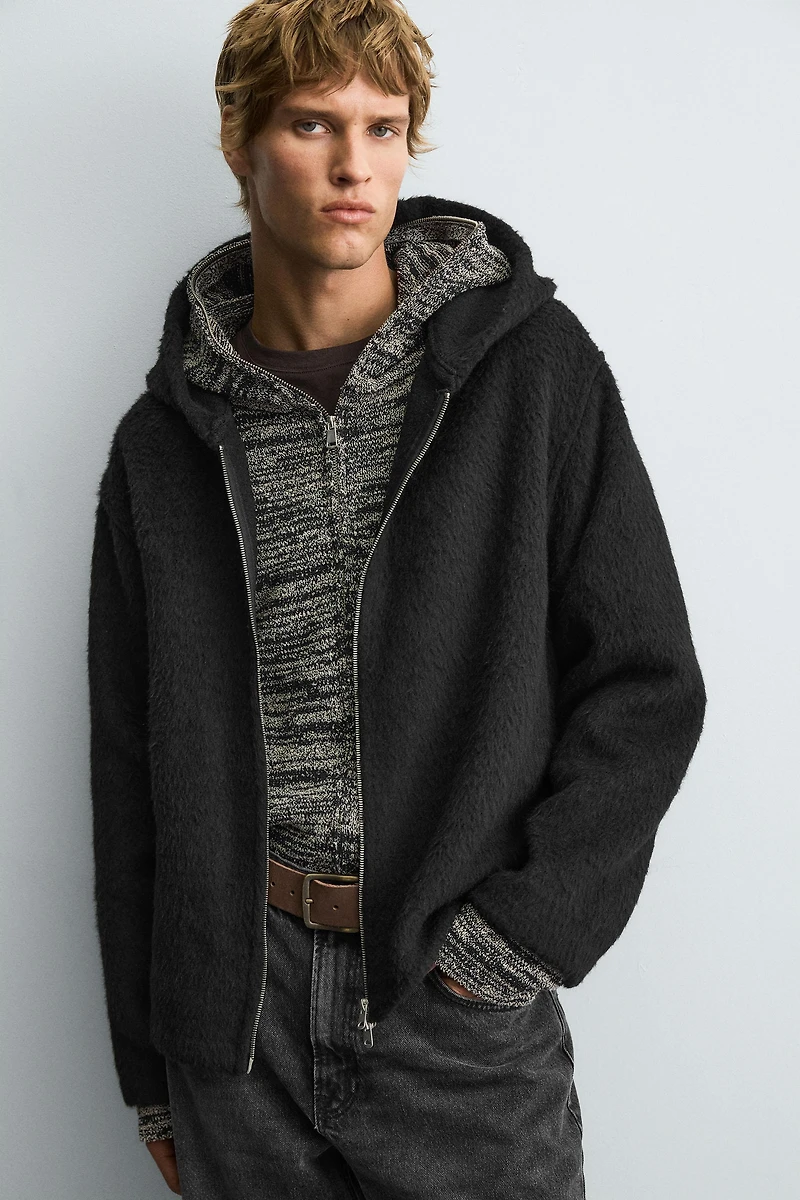 FAUX FUR HOODED OVERSHIRT