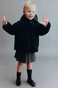 DOUBLE-BREASTED HOODED COAT WITH BOWS