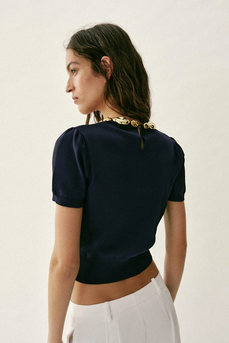 BEADED NECK KNIT TOP