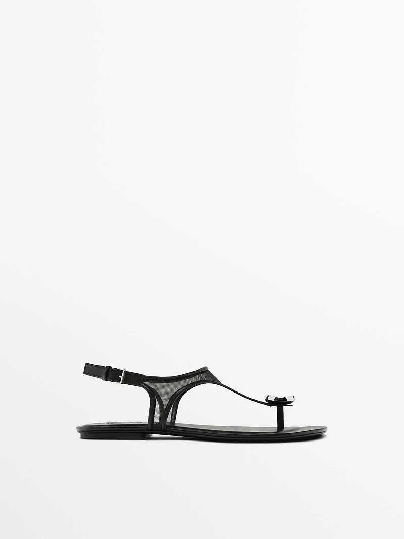 Mesh sandals with rhinestone detail