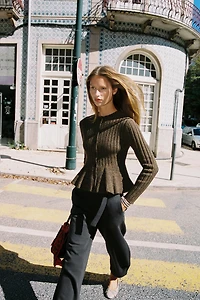 PEPLUM RIBBED CARDIGAN