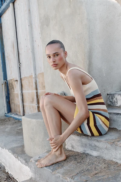 STRIPED KNIT MINI DRESS