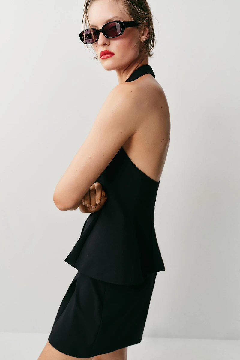 COVERED BUTTON HALTER VEST TOP