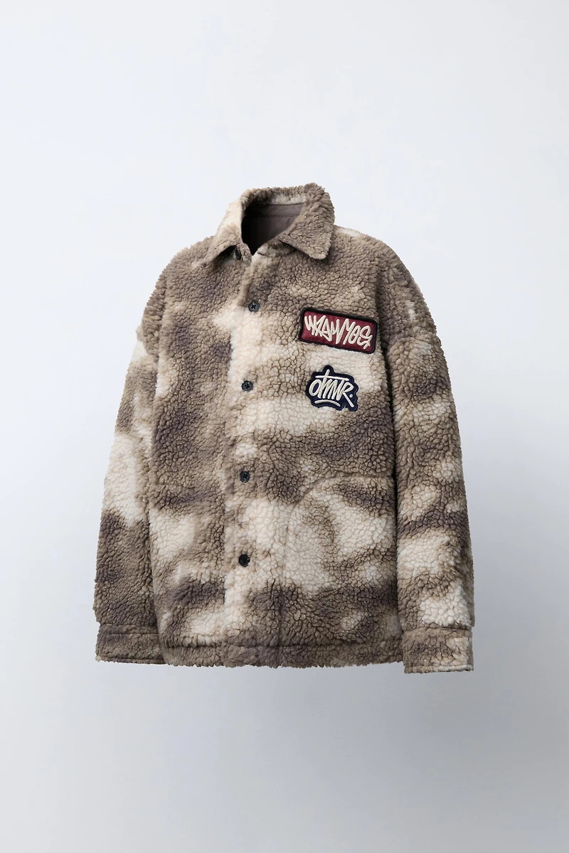 TIE-DYE FAUX SHEARLING PATCH OVERSHIRT