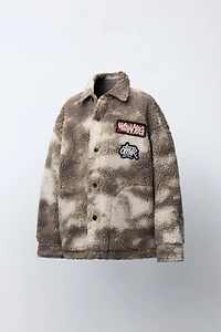 TIE-DYE FAUX SHEARLING PATCH OVERSHIRT