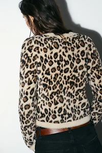FAUX FUR ANIMAL PRINT KNIT JUMPER