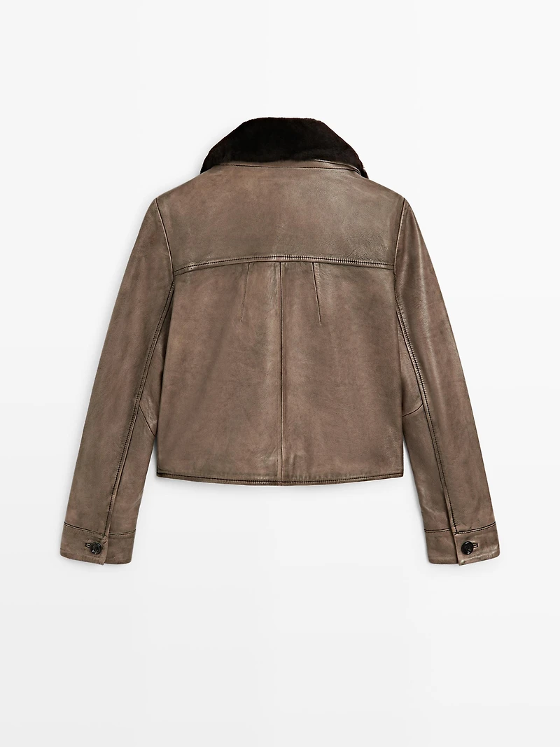Nappa leather jacket with fur skin collar