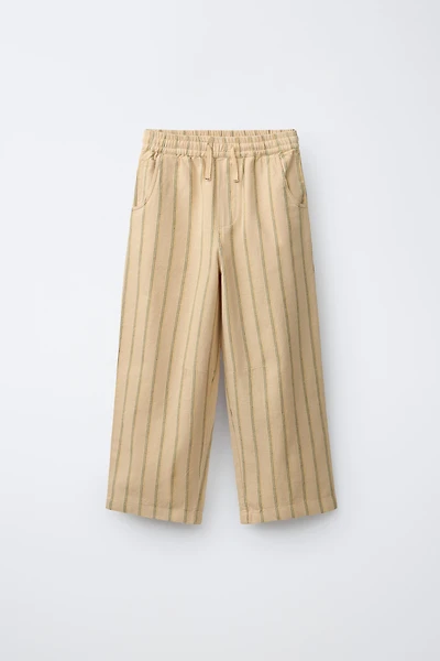 PANTALON DROIT À RAYURES EN COTON ET LIN