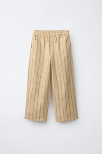 PANTALON DROIT À RAYURES EN COTON ET LIN