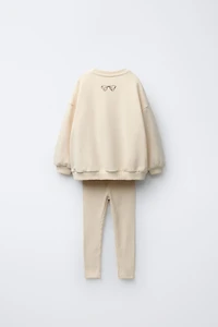 RIBBED LEGGING AND BOW SWEATSHIRT JOGGING SET