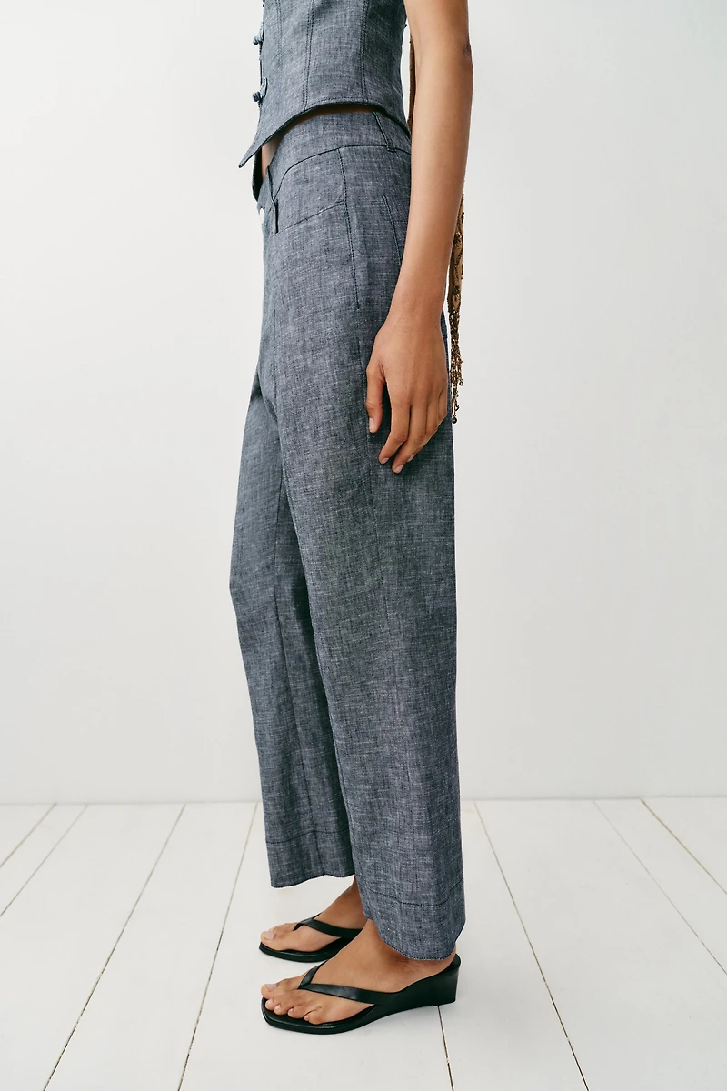 PANTALON MINI FLARE AVEC LIN
