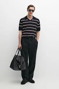 Striped V-neck knit polo shirt