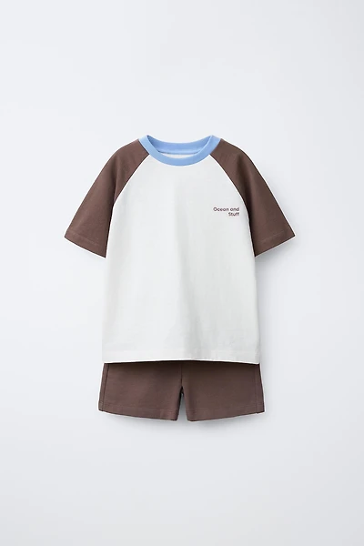 COLOR BLOCK JOGGING T-SHIRT AND SHORTS SET