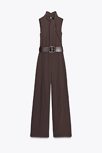 SLEEVELESS BELTED JUMPSUIT