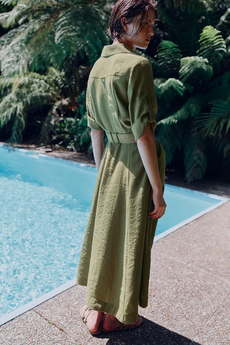 BELTED MIDI SHIRT DRESS