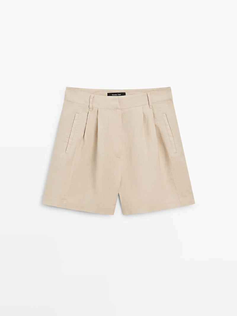 100% linen long Bermuda shorts with darts