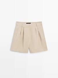 100% linen long Bermuda shorts with darts