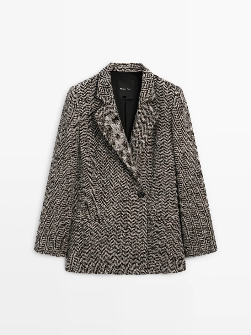 Blazer laine à chevrons et col montant