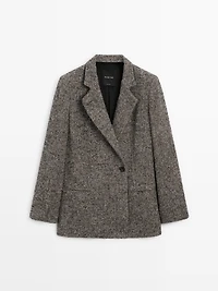 Blazer laine à chevrons et col montant