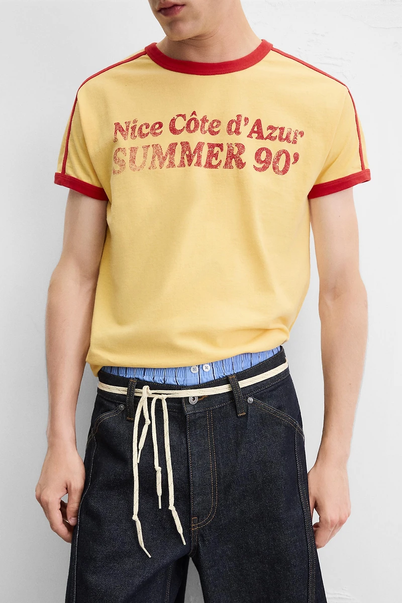 RIB CONTRAST TEXT T-SHIRT