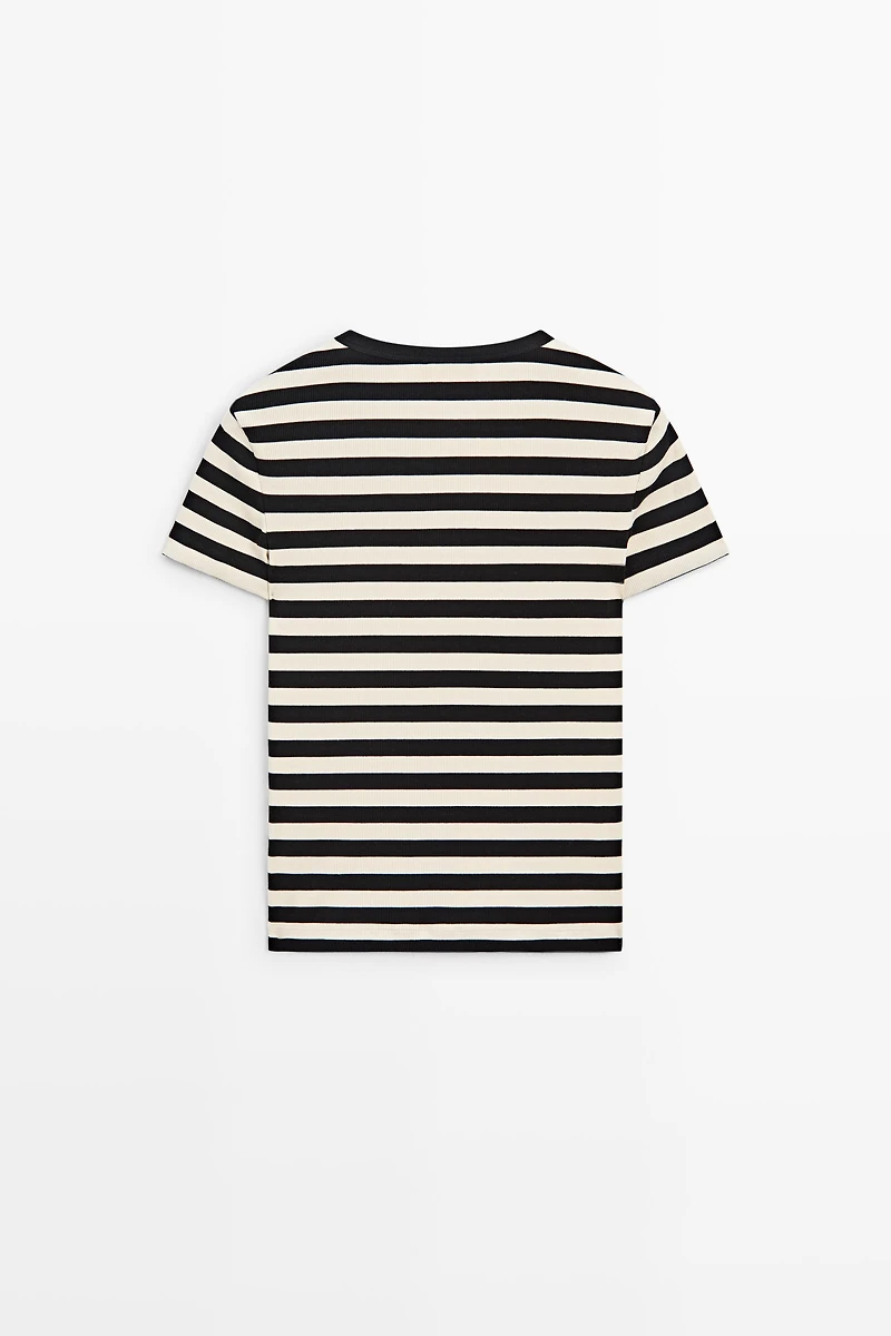 Short sleeve striped cotton blend T-shirt