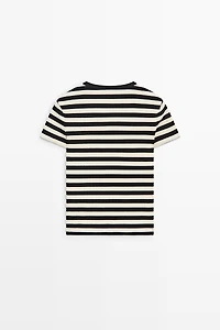 Short sleeve striped cotton blend T-shirt