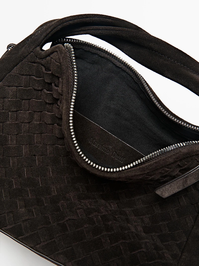 Small braided split leather bag