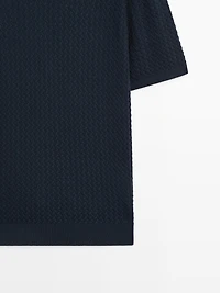 Cable-knit V-neck polo shirt