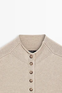 Cotton funnel neck knit cardigan