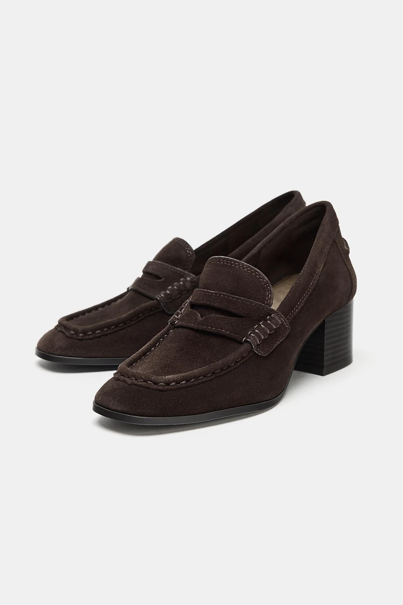 SPLIT SUEDE HEEL LOAFERS