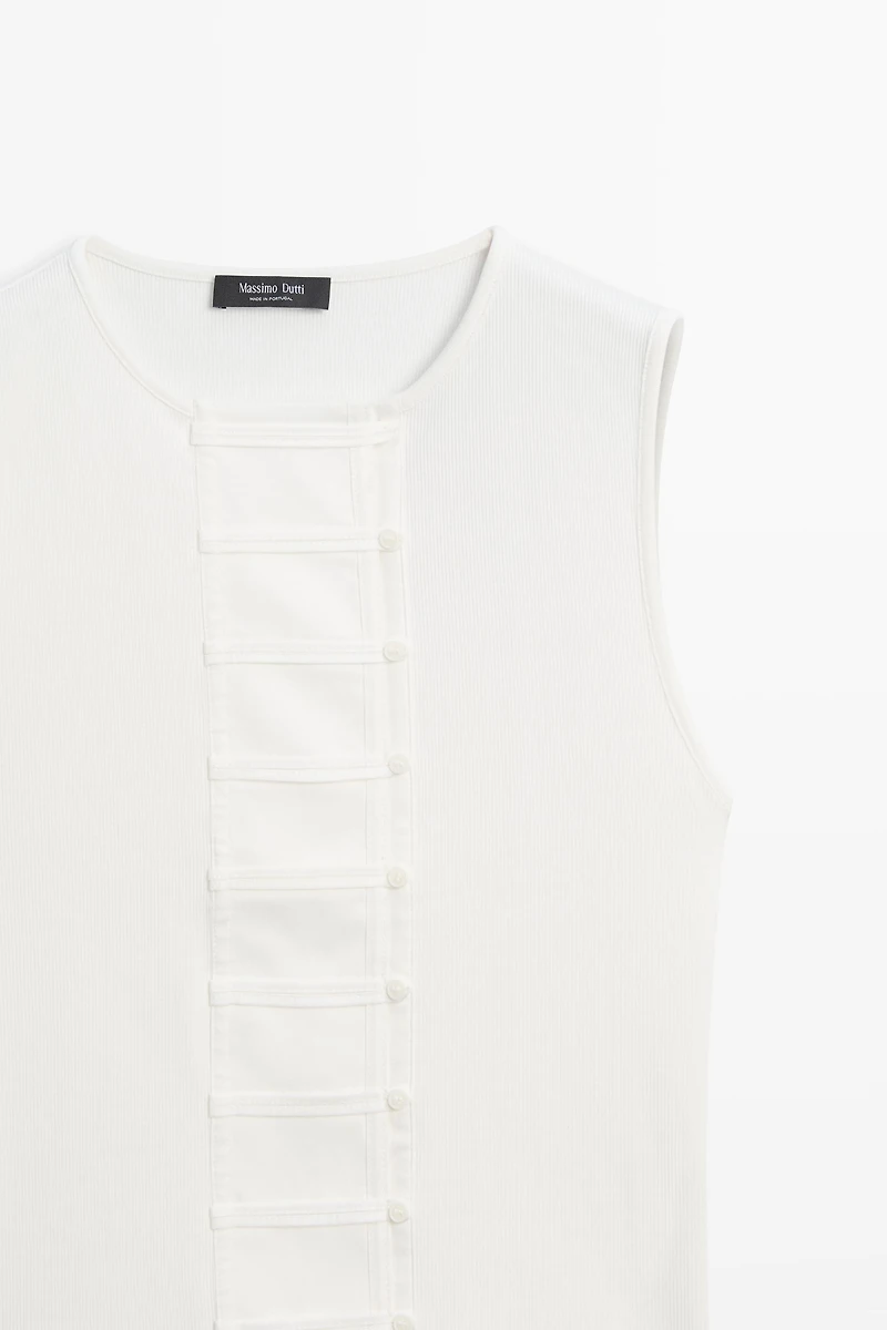 Cotton blend bib detail T-shirt
