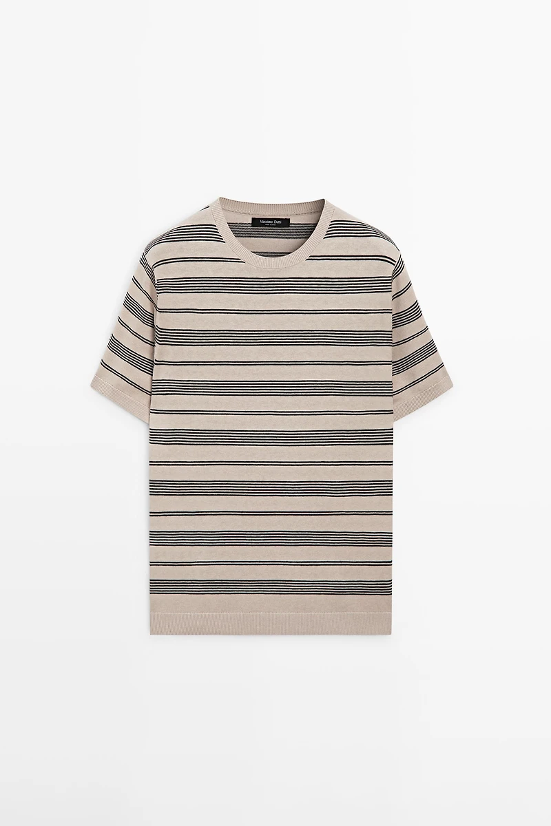 Striped short sleeve knit sweater
