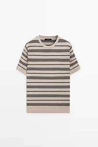Striped short sleeve knit sweater