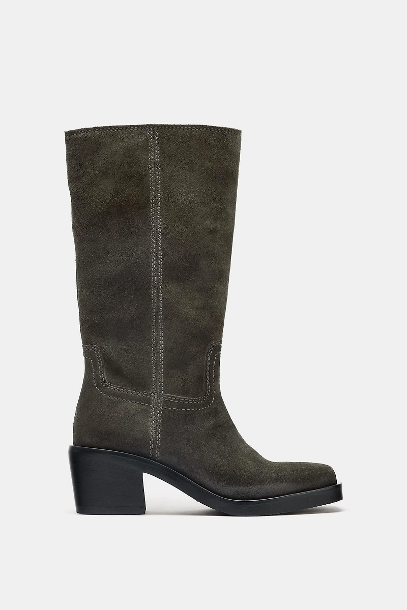SPLIT LEATHER TOPSTITCHED BOOTS