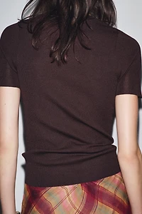 SHORT SLEEVE BASIC KNIT TOP