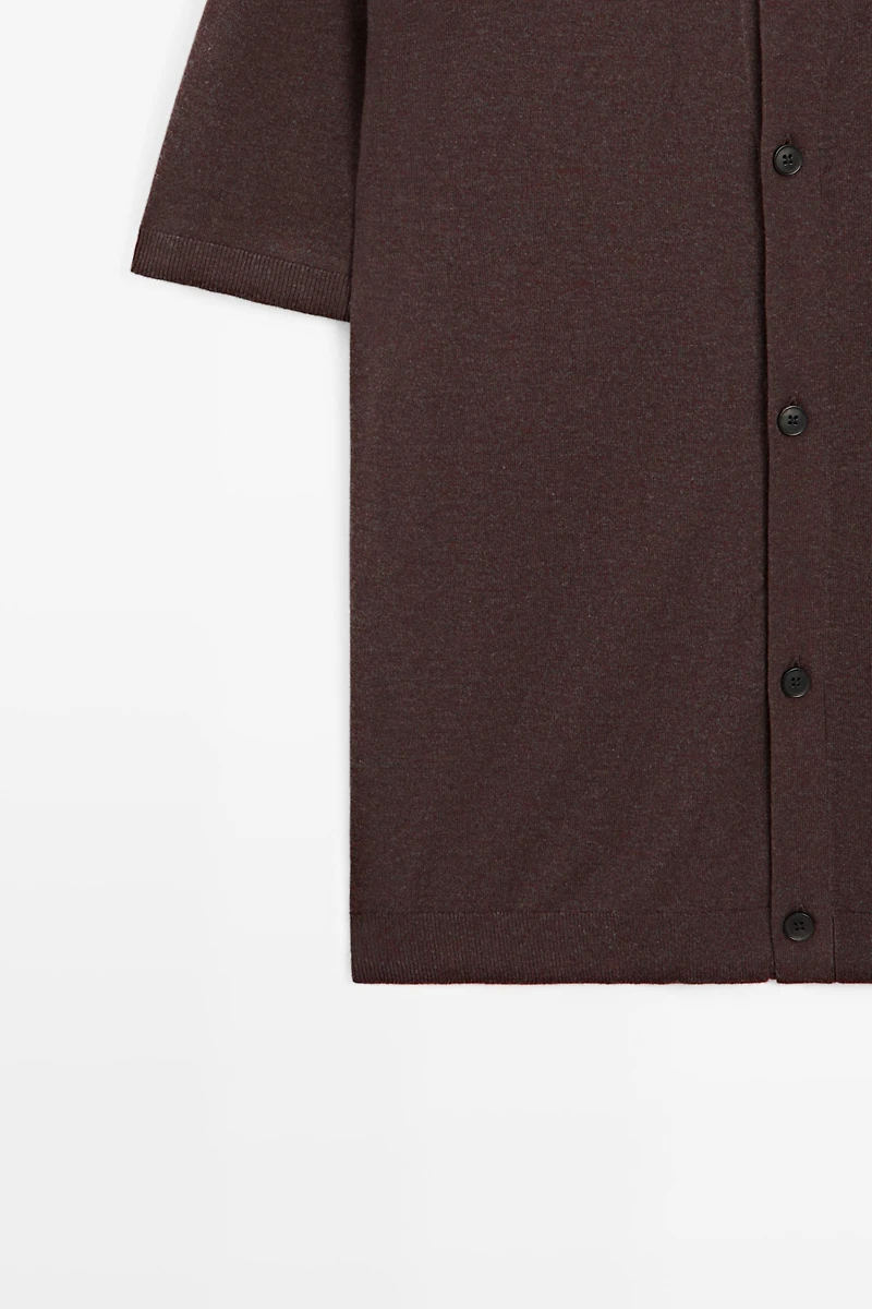 Short sleeve button-up knit cardigan