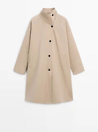 Long 100% cotton trench coat with side fastening