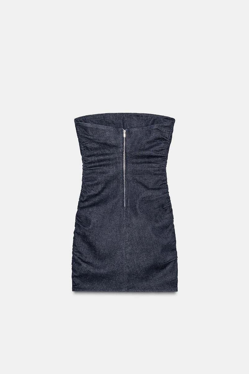 TRF DENIM RUCHED STRAPLESS DRESS