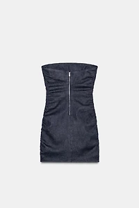 TRF DENIM RUCHED STRAPLESS DRESS