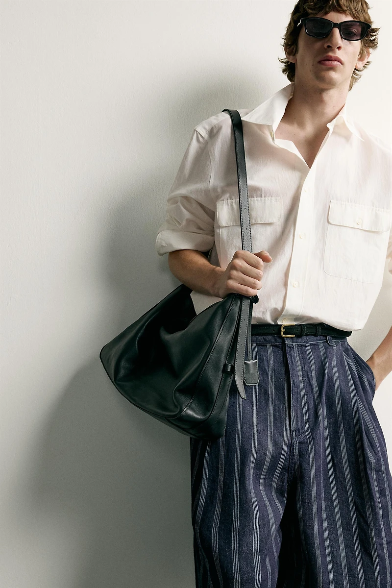 RELAXED FIT PLEATED STRIPED SHORTS