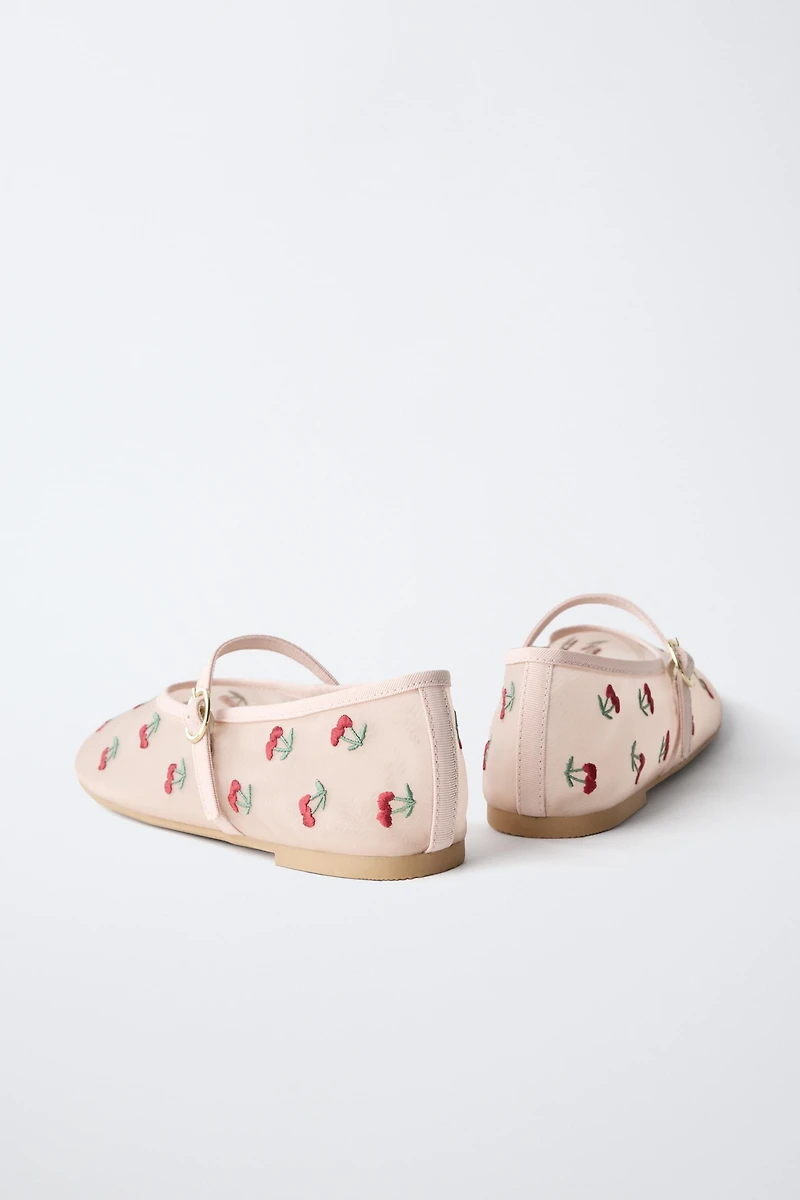 CHERRY EMBROIDERED BALLET FLATS