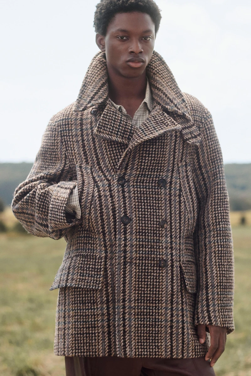 MANTEAU COURT À CARREAUX AVEC ÉCHARPE ÉDITION LIMITÉE