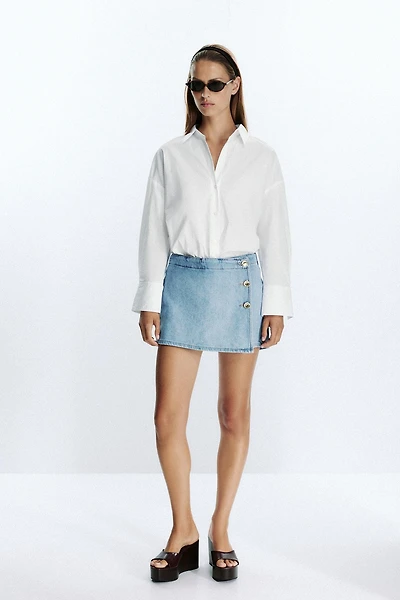 JUPE-CULOTTE Z1975 EN JEAN CROISÉE BOUTONS