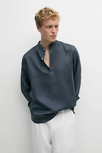 Chemise regular fit col mao 100 % lin
