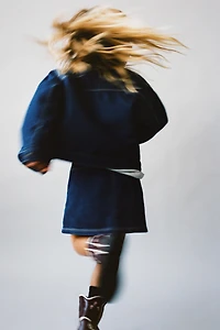 EMBROIDERED FLOWER DENIM SKIRT